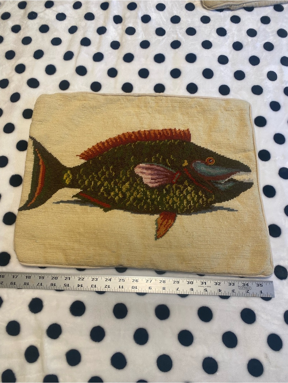 Handcrafted Wool Parrot Fish Needlepoint Throw Pillow Cover